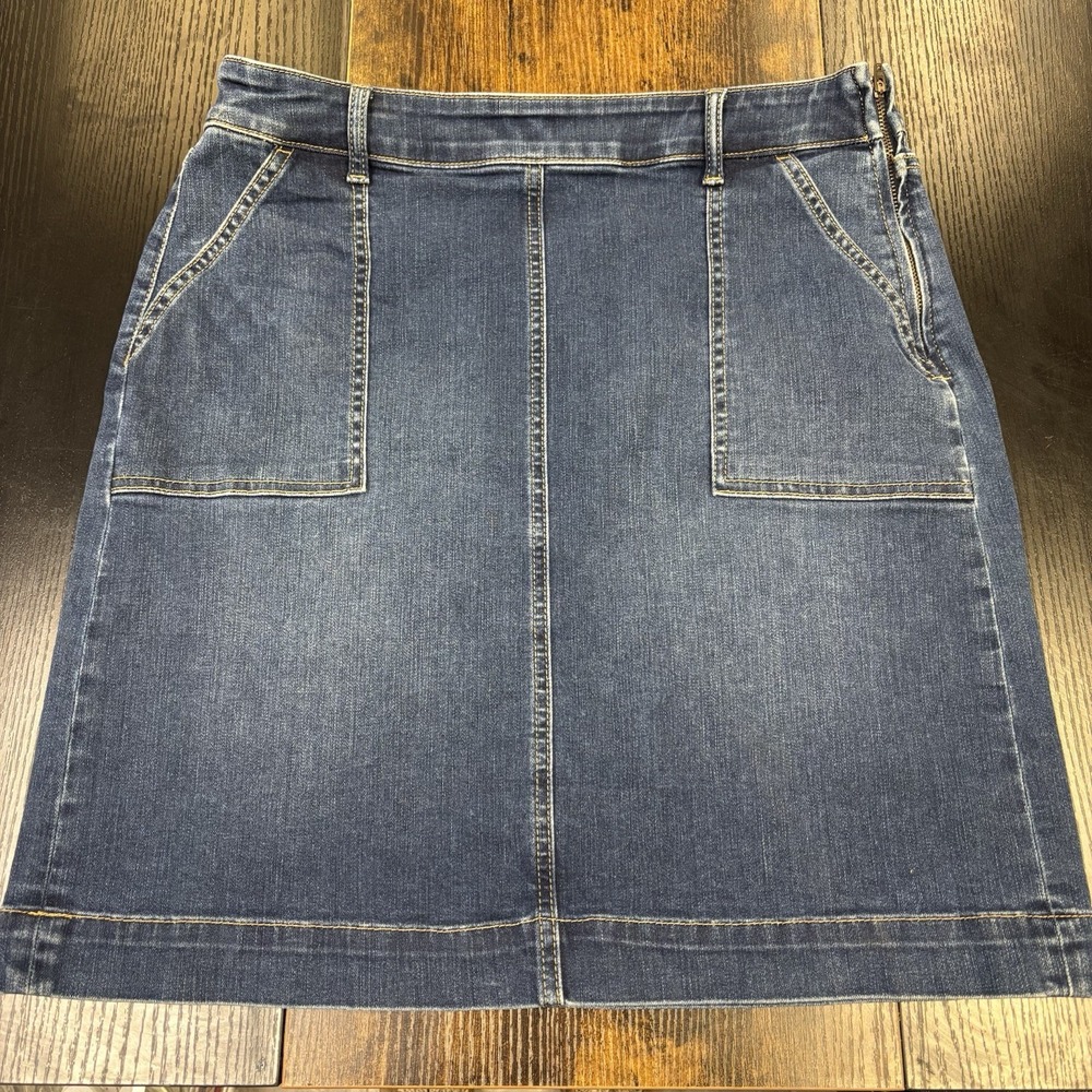 Talbots Medium Wash Denim Jean Long Modest Pencil Skirt Size 10 Classic Pockets